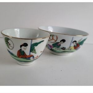Porcelain Geisha Footed Sake Cups Bowls China Vintage